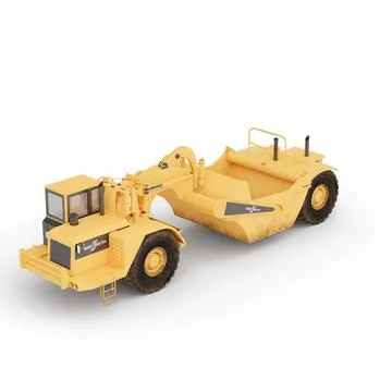 Side view of a 3D-rendered CAT Caterpillar 611 Wheel Tractor Scraper Model. Stock Illustration