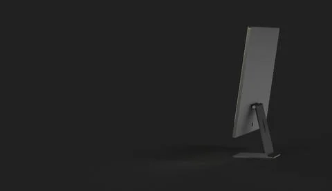 Side view of a 3D rendered LCD computer monitor isolated on a black background Illustrazione stock