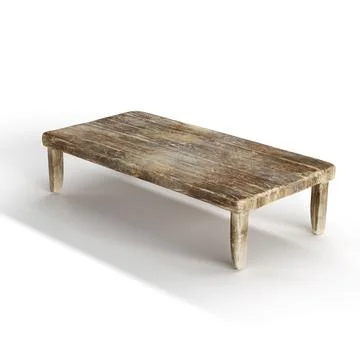 Side view of a 3D rendered, vintage wooden coffee table Illustrazione stock