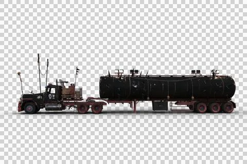 Side view 3D rendering of a huge post apocalyptic articulated truck isolated  Stock Illustration