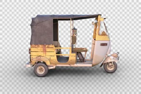 Side view 3D rendering of an Indian auto rickshaw isolated on transparent bac Stock Illustration