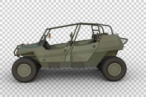 Side view 3D rendering of a military all terrain vehicle isolated on a transp Stock Illustration