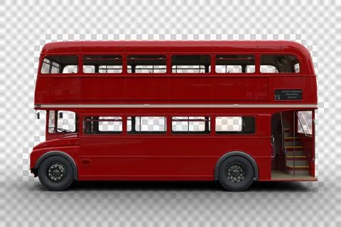 Side view 3D rendering of a vintage red double decker London bus isolated on  Stock Illustration