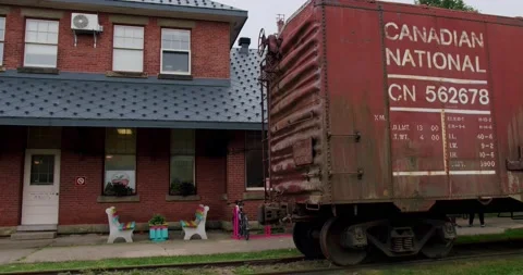 Side view of abandoned train in Wolfville, NS Stock Footage 205540631