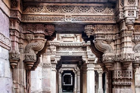 Side view of Adalaj Stepwell Stock Photos