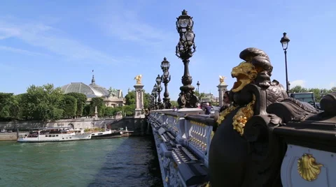 Side view of Alexandre bridge in Paris Stock Footage 51396156