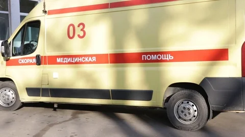 Side view ambulance stands without traffic Stock Footage 120752997