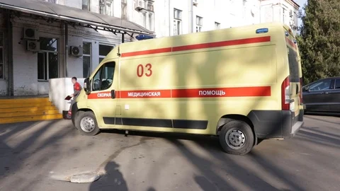 Side view ambulance stands without traffic Stock Footage 120752998