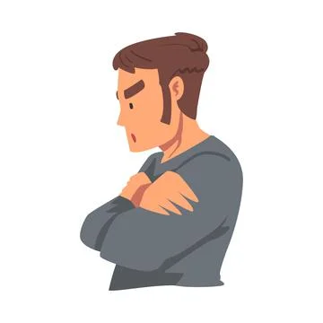 Side View of Angry Man with Folded Arms, Person Expressing Disagreement or Stock Illustration