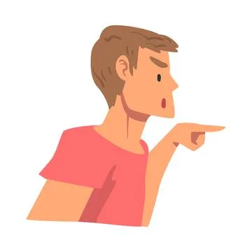 Side View of Angry Man Pointing with his Finger, Person Expressing Disagreement Stock Illustration