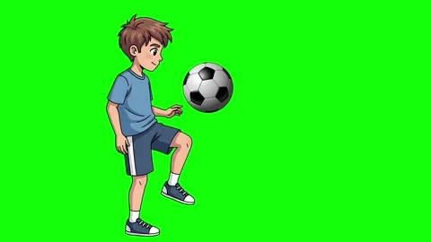 Side view of animated boy juggling soccer ball with foot Stock Footage 312898415