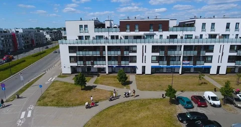 Side View Of Apartment Complex In Warsaw Stock Footage 90261549