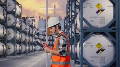 Side View of Asian Male Engineer Taking Note on Tablet Stock Footage 340826630