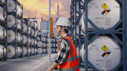 Side View of Asian Male Engineer Holding Tablet Stock Footage 340826680