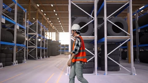 Side View of Asian Male Engineer Waving Hand Saying Bye While Walking at Tire Stock Footage 341784505