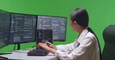 Side View Of Asian Woman Developer Working With Tablet While Write Code With Video stock 231168598