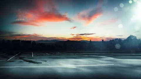 Side view asphalt road on evening scene . Stock Photos