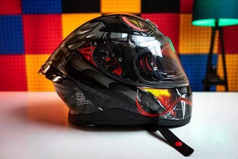 Side View of Axor Apex Venomous Full-Face Motorcycle Helmet on White Table Stock Photos