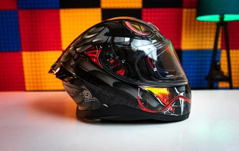 Side View of Axor Venomous Full-Face Helmet Showcasing Aerodynamic Spoiler Stock Photos