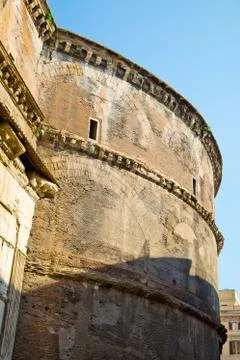 Side view on back part of Pantheon brick construction, Rome Italy Stock Photos