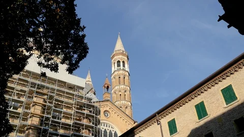 Side view of the Basilica of Sant'Antonio da Padova under renovation, in Padua Stock Footage 122237513