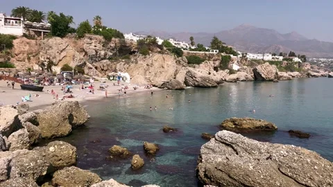 Side view of the beach as seen from Balcon de Europa, Nerja, Andalusia. Stock Footage 162185014
