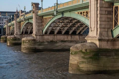 Side view of Beams and Rivets-structure under the Bridge span in the setting Stock Photos