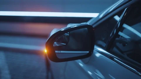 Side view of beautiful parked white car standing still with switched rear view Stock Footage 123319328