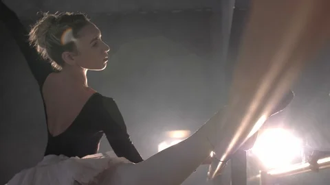 Side view of a beautiful young slim girl ballet dancer Stock Footage 112912432