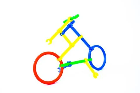 Side view of a bicycle made of plastic shape shifting toy on a white backgrou Stock Photos