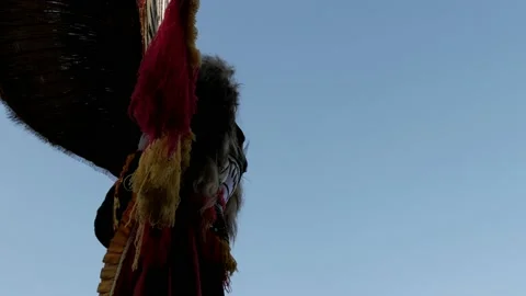 Side view of big tiger head like mask of Reog Ponorogo Stock Footage 130599644