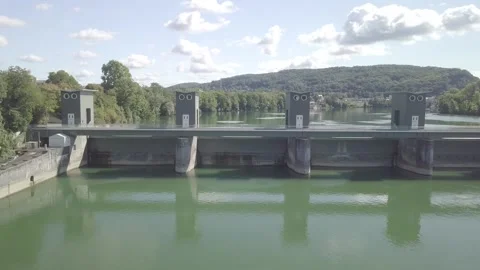 Side View Of Birsfelden Dam And Bridge Stock Footage 331911117
