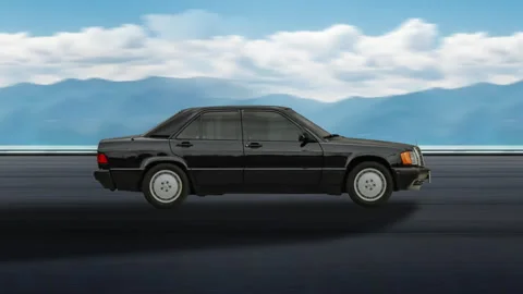 Side view of a Black Car driving on highway at high speed, sky and mountains. Stock Footage 332438753