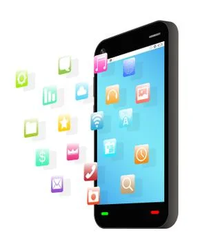 Side view of black smartphone with floating application icon Stock Illustration