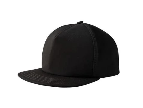 Side view of black snapback cap isolated 스톡 사진
