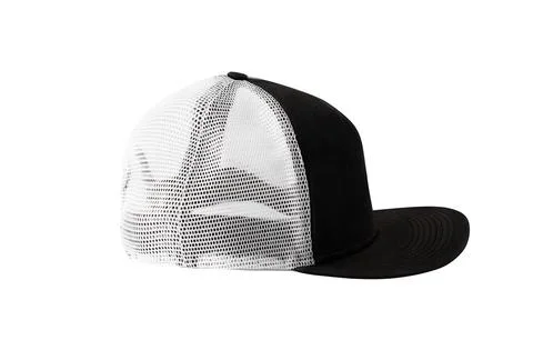 Side view of black snapback cap 스톡 사진