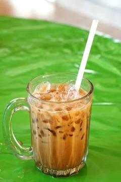 Side view of black tea with ice, one of the most famous tea in Malaysia, put on  Stock Photos