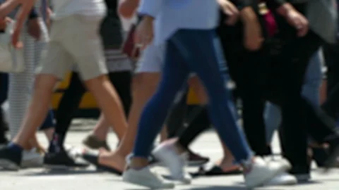 Side view blurry pedestrians walking. Stock Footage 89871744