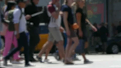Side view blurry pedestrians walking. Stock Footage 98304364