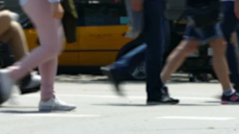 Side view blurry pedestrians walking.Time Lapse. Stock Footage 89871797