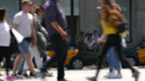 Side view blurry pedestrians walking.Time Lapse. Video stock 98304324