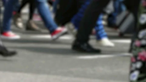 Side view blurry pedestrians walking.Time Lapse. Stock Footage 108180150