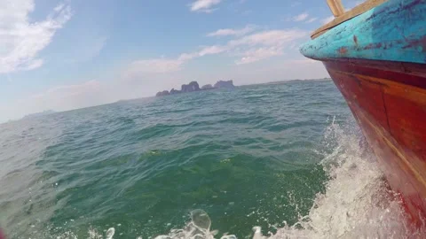 Side view of the boat in motion with an action camera on a clear day. Stock Footage 254696261