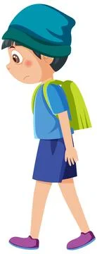 Side view of boy walking with scowl face expression Stock Illustration