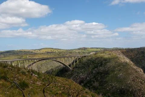 Side view of the bridge with the mountain Stock Photos