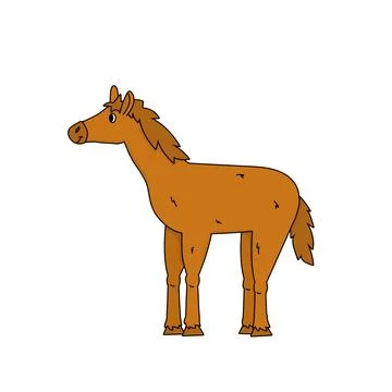 Side view of a brown vector horse. Cute outline cartoon animal stands and loo Illustrazione stock