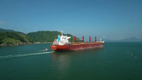 Side view of a bulk carrier ship  Aerial footage Stock Footage 225868284