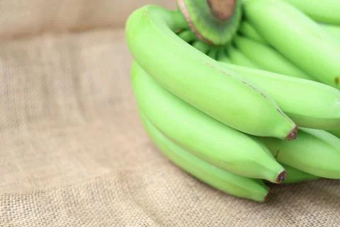 Side view of Bunch raw and green banana. Cavendish banana. copy space Foto stock