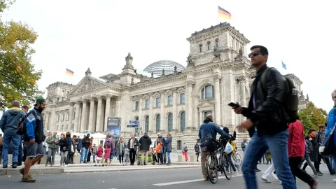 Side View of Bundestag with People Stock Footage 116347825