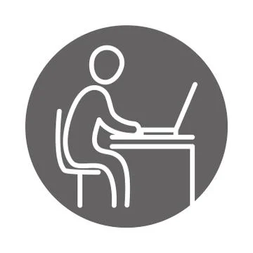 Side view businessman working with computer, business work office, block and Stock Illustration
